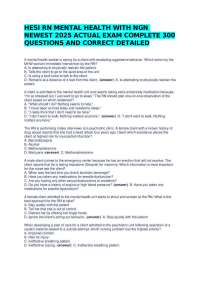 HESI RN MENTAL HEALTH WITH NGN NEWEST 2025 ACTUAL EXAM COMPLETE 300 QUESTIONS AND CORRECT