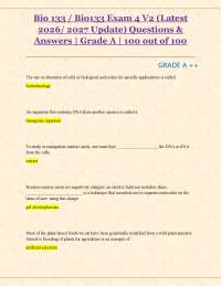 Bio 133 / Bio133 Exam 4 V2 (Latest 2026/ 2027 Update) Questions & Answers | Grade A