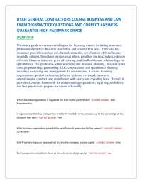UTAH GENERAL CONTRACTORS COURSE BUSINESS AND LAW EXAM 200 PRACTICE QUESTIONS AND CORRECT