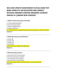 NEC CODE UPDATE EXAM NEWEST ACTUAL EXAM TEST BANK COMPLETE 100 QUESTIONS AND CORRECT DETAI