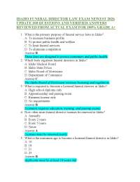 IDAHO FUNERAL DIRECTOR LAW EXAM NEWEST 2026 UPDATE 100 QUESTIONS AND VERIFIED ANSWERS RE