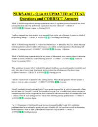 NURS 4301 - Quiz #1 UPDATED ACTUAL Questions and CORRECT Answers