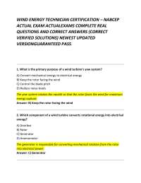WIND ENERGY TECHNICIAN CERTIFICATION – NABCEP ACTUAL EXAM ACTUALEXAMS COMPLETE REAL QUESTI