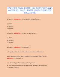 MSE 2001 FINAL EXAM – 172 QUESTIONS AND ANSWERS | 2026 UPDATE | COMPLETE SOLUTIONS