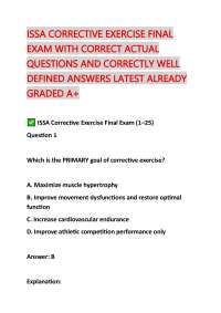 ISSA CORRECTIVE EXERCISE FINAL EXAM WITH CORRECT ACTUAL QUESTIONS