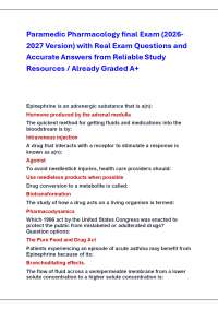 Paramedic Pharmacology final Exam (2026 2027 Version) with Real Exam Questions & Answers