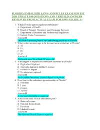 FLORIDA EMBALMER LAWS AND RULES EXAM NEWEST 2026 UPDATE 100 QUESTIONS AND VERIFIED ANSWER