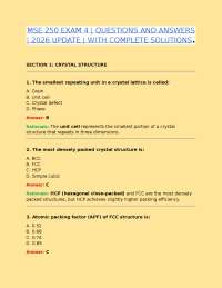 MSE 250 EXAM 4 – QUESTIONS AND ANSWERS | 2026 UPDATE | COMPLETE SOLUTIONS