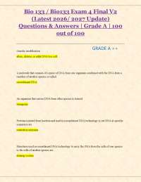 Bio 133 / Bio133 Exam 4 Final V2 (Latest 2026/ 2027 Update) Questions & Answers | Graded