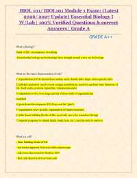 BIOL 101/ BIOL101 Module 1 Exam: (Latest 2026/ 2027 Update) Essential Biology I W/Lab |