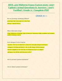 BIOL 459 Midterm Exam (Latest 2026/ 2027 Update) Actual Questions & Answers | 100%