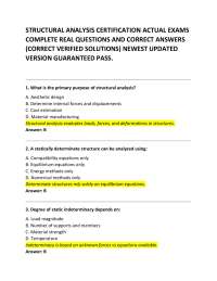 STRUCTURAL ANALYSIS CERTIFICATION ACTUAL EXAMS COMPLETE REAL QUESTIONS AND CORRECT ANSWERS