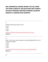 NEC COMMERCIAL WIRING NEWEST ACTUAL EXAM TEST BANK COMPLETE 100 QUESTIONS AND CORRECT DETA