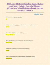 BIOL 101/ BIOL101 Module 2 Exam: (Latest 2026/ 2027 Update) Essential Biology I W/Lab |