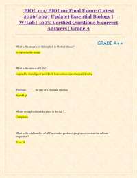 BIOL 101/ BIOL101 Final Exam: (Latest 2026/ 2027 Update) Essential Biology I W/Lab