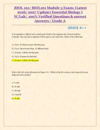 BIOL 101/ BIOL101 Module 3 Exam: (Latest 2026/ 2027 Update) Essential Biology I W/Lab |