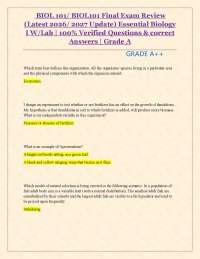 BIOL 101/ BIOL101 Final Exam Review (Latest 2026/ 2027 Update) Essential Biology I W/Lab