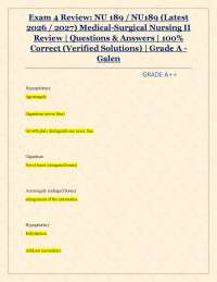Exam 4 Review: NU 189 / NU189 (Latest 2026 / 2027) Medical-Surgical Nursing II Review |