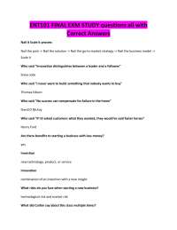 ENT101 FINAL EXM STUDY questions all with Correct Answers
