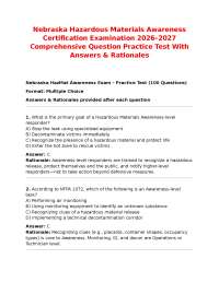 Nebraska Hazardous Materials Awareness Certification Examination 2026–2027 Comprehensive Q