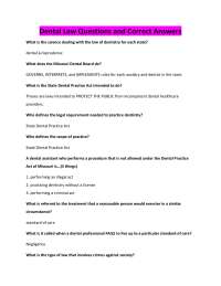 Dental Law Questions and Correct Answers