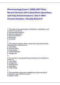 Pharmacology Exam 1 (2026-2027 Most Recent Version) with Latest Exam Questions & Answers