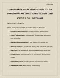 Indiana Commercial Pesticide Applicator Category 7a ACTUAL EXAM QUESTIONS AND CORRECT VERI