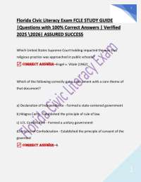 Civic Literacy Exam FCLE STUDY GUIDE |Questions with 100% Correct Answers | Verifi
