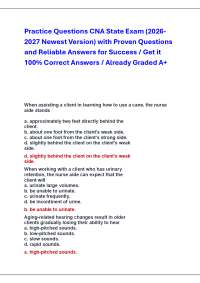 Practice Questions CNA State Exam (2026 2027 Newest Version) with Questions and Answers