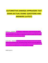 AUTOMOTIVE DAMAGE APPRAISERS TEST EXAM (ACTUAL EXAM) QUESTIONS AND ANSWERS (LATEST)