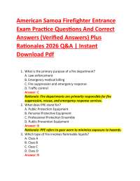 American Samoa Firefighter Entrance Exam Practice Questions And Correct Answers (Verifie