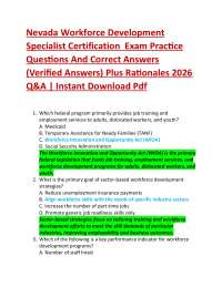 Nevada Workforce Development Specialist Certification Exam Practice Questions And Corre