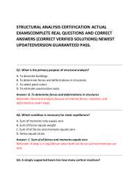 STRUCTURAL ANALYSIS CERTIFICATION ACTUAL EXAMSCOMPLETE REAL QUESTIONS AND CORRECT ANSWERS