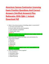 American Samoa Contractor Licensing Exam Practice Questions And Correct Answers (Verifie