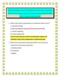 Industrial Cleaner Level I Certification Examination – Practice Exam Questions and Correct