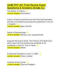 AAMI PHT 201 Final Review Exam Questions & Answers (Grade A+)