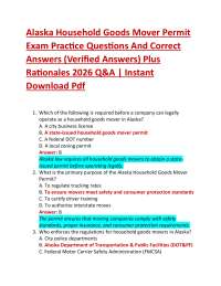 Alaska Household Goods Mover Permit Exam Practice Questions And Correct Answers (Verifie