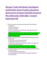 Nevada Trade Standards Investigator Certification Exam Practice Questions And Correct An