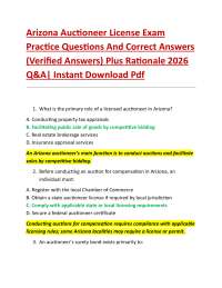 Arizona Auctioneer License Exam Practice Questions And Correct Answers (Verified Answers
