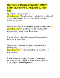 Operations Management Ch1 (MBA) Exam Questions & Answers (Grade A+)