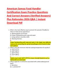 American Samoa Food Handler Certification Exam Practice Questions And Correct Answers (V