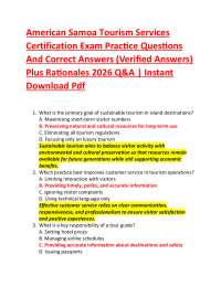 American Samoa Tourism Services Certification Exam Practice Questions And Correct Answer