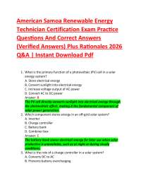 American Samoa Renewable Energy Technician Certification Exam Practice Questions And Cor