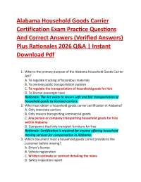 Alabama Household Goods Carrier Certification Exam Practice Questions And Correct Answer