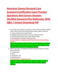 American Samoa Personal Care Assistant Certification Exam Practice Questions And Correct