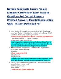 Nevada Renewable Energy Project Manager Certification Exam Practice Questions And Correc
