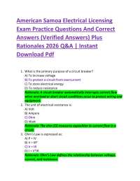 American Samoa Electrical Licensing Exam Practice Questions And Correct Answers (Verifie