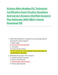Arizona Allen-Bradley PLC Technician Certification Exam Practice Questions And Correct A