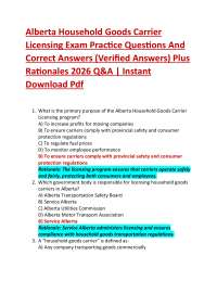 Alberta Household Goods Carrier Licensing Exam Practice Questions And Correct Answers (V