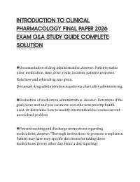 INTRODUCTION TO CLINICAL PHARMACOLOGY FINAL PAPER 2026 EXAM Q&A STUDY GUIDE COMPLETE SOLUT